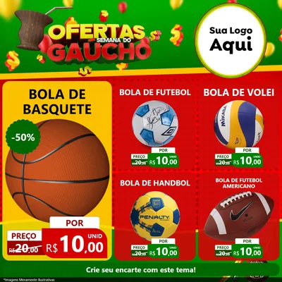 Modelo de Rede Social para Feed Facebook com o tema Ofertas Semana Do Gaúcho para Artigos Esportivos