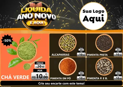 Modelo de Encarte para Encarte A4 Horizontal com o tema Liquida Ano Novo É Aqui! para Produtos Naturais