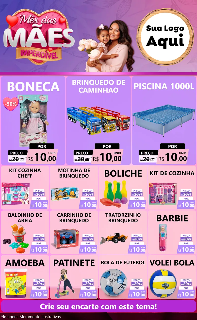 Modelo de Encarte para Encarte Grande com o tema Mês das Mães Imperdível para Brinquedos