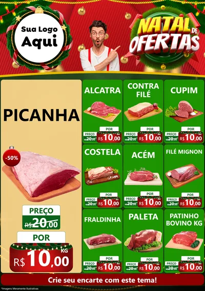 Modelo de Encarte para Encarte A4 Vertical com o tema Natal de Ofertas para Açougue