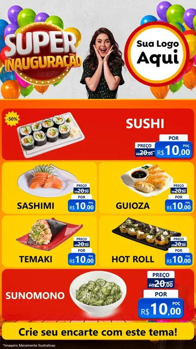 Modelo de TV para TV Vertical com o tema Super Inauguração para Comida japonesa