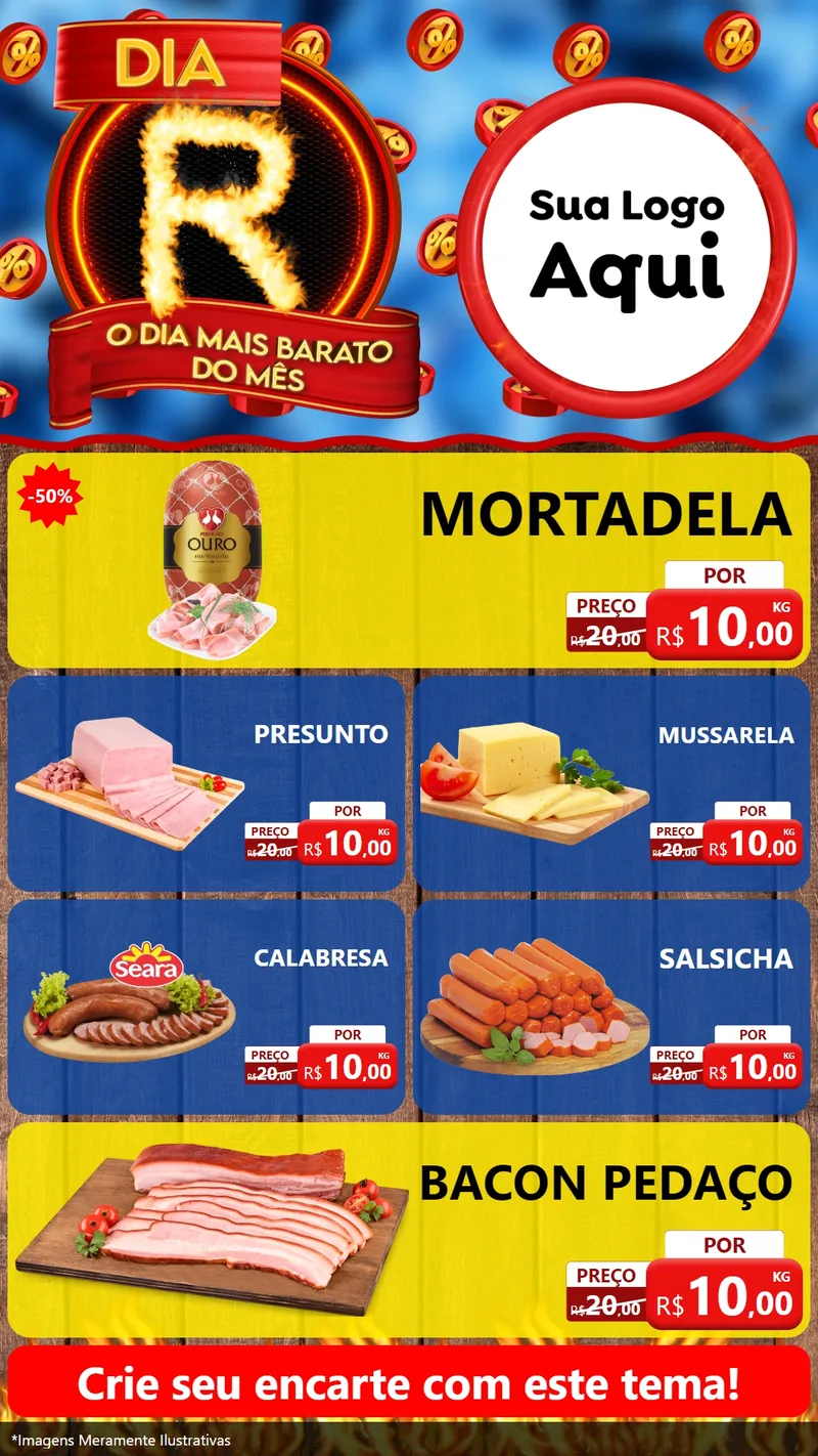 Modelo de TV para TV Vertical com o tema Dia R - O Dia Mais Barato Do Mês para Frios e Laticínios