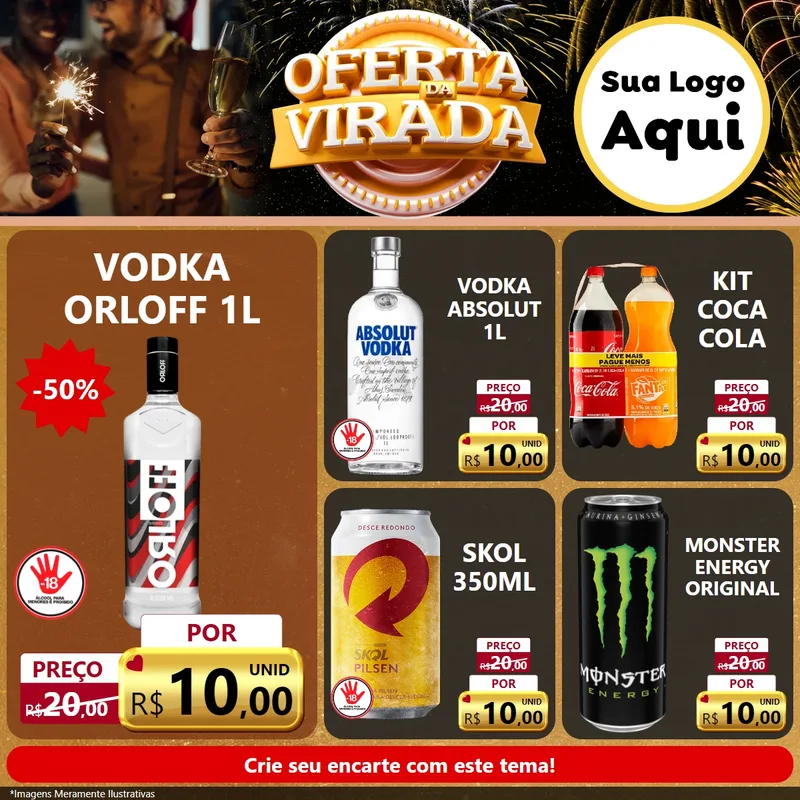 Modelo de Rede Social para Feed Facebook com o tema Oferta da Virada para Distribuidora de bebidas