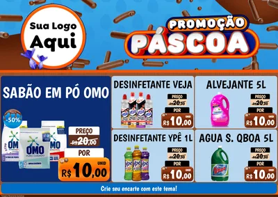 Modelo de Encarte para Encarte A4 Horizontal com o tema Promoção Páscoa para Produtos de Limpeza