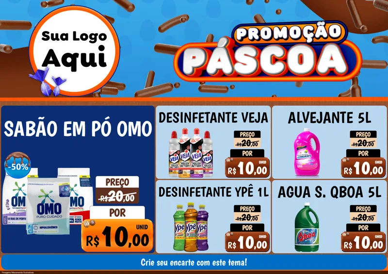 Modelo de Encarte para Encarte A4 Horizontal com o tema Promoção Páscoa para Produtos de Limpeza
