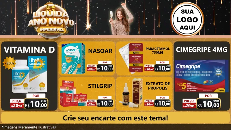 Modelo de TV para TV Horizontal com o tema Liquida Ano Novo Imperdível para Farmácia