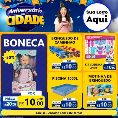 Modelo de Rede Social para Feed Facebook com o tema Aniversário da Cidade para Brinquedos