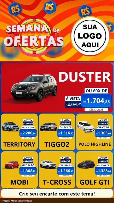 Modelo de Rede Social para Stories com o tema Semana de Ofertas para Concessionaria de Carros
