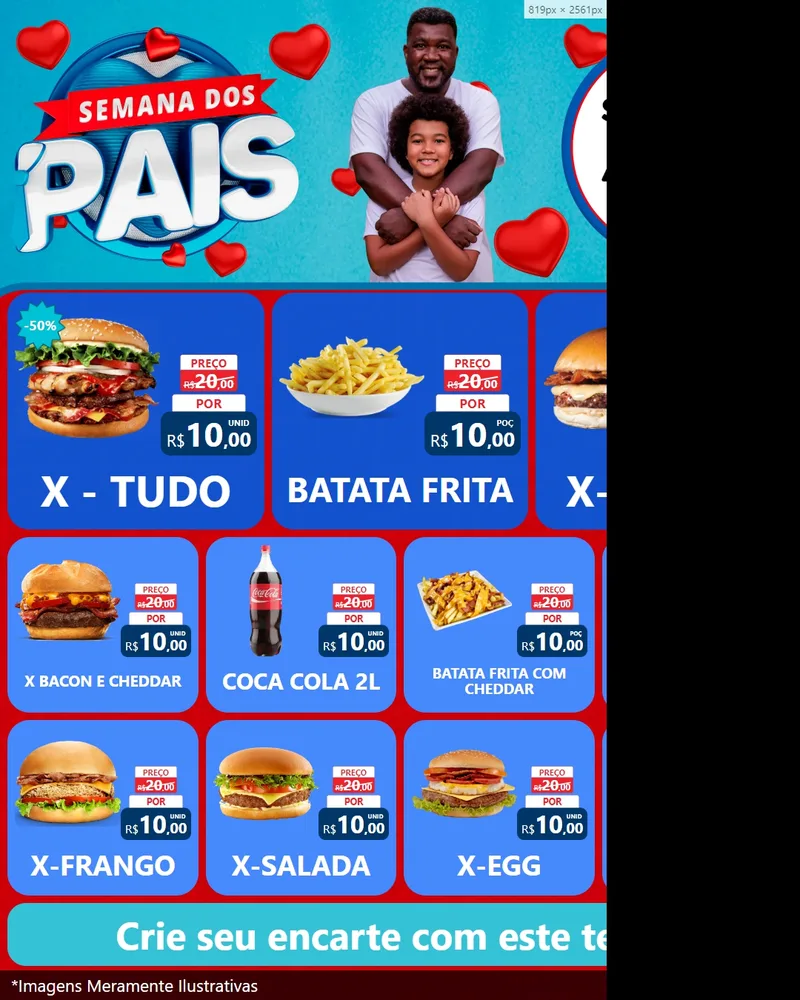 Modelo de Rede Social para Feed Instagram com o tema Semana Dos Pais para Hamburgueria