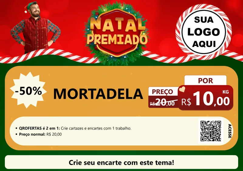 Modelo de Cartaz para Cartaz A4 Horizontal com o tema Natal Premiado para Frios e Laticínios
