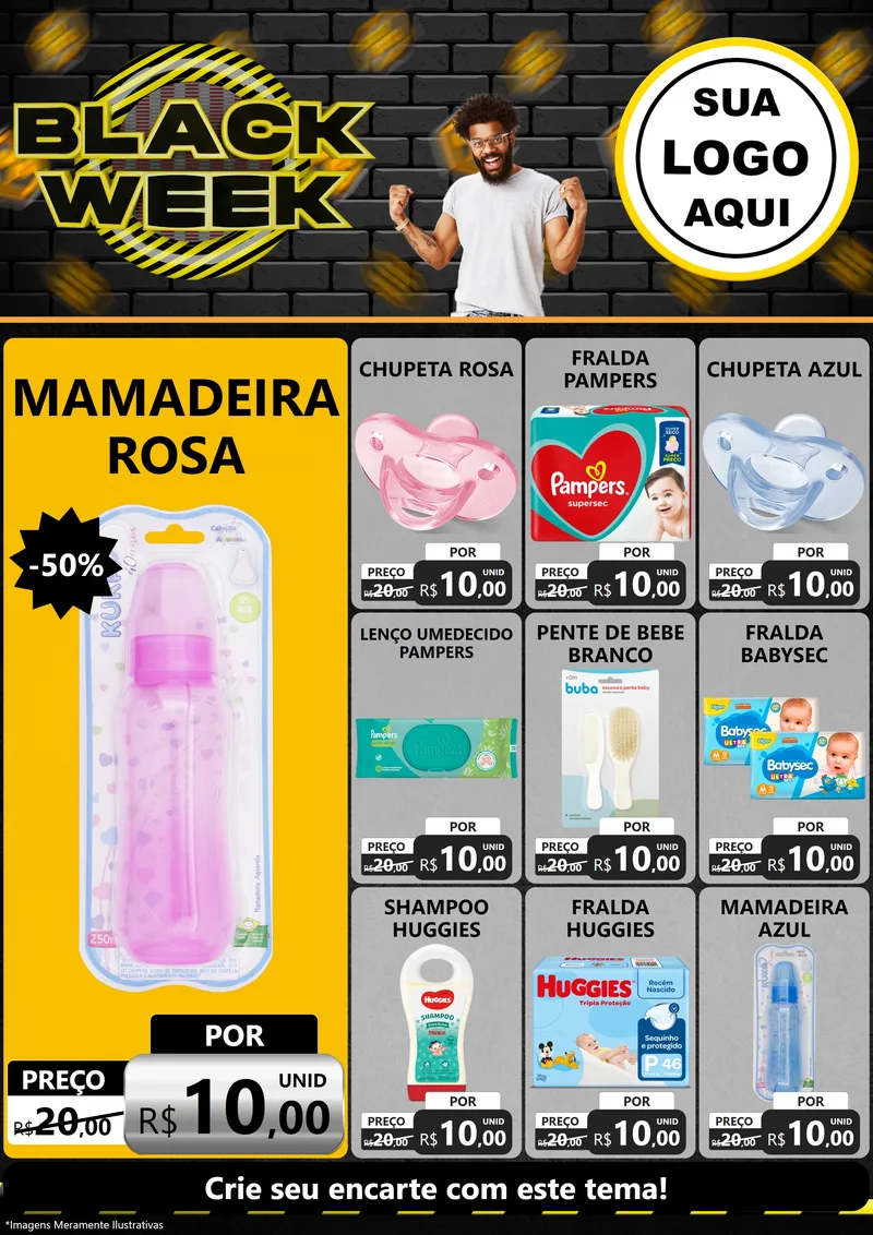 Modelo de Encarte para Encarte A4 Vertical com o tema Black Week para Bebês
