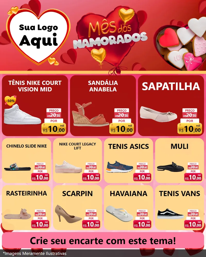Modelo de Rede Social para Feed Instagram com o tema Mês dos Namorados para Calçados