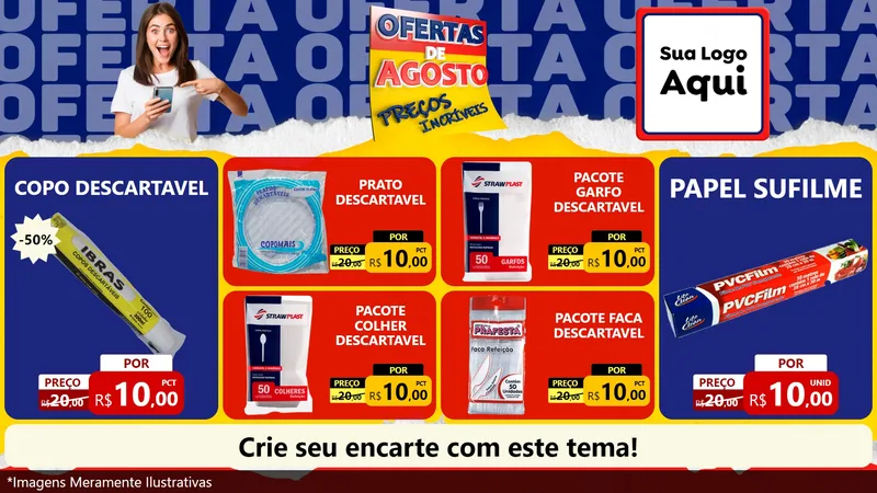 Modelo de TV para TV Horizontal com o tema Ofertas de Agosto - Preços Incríveis para Embalagens