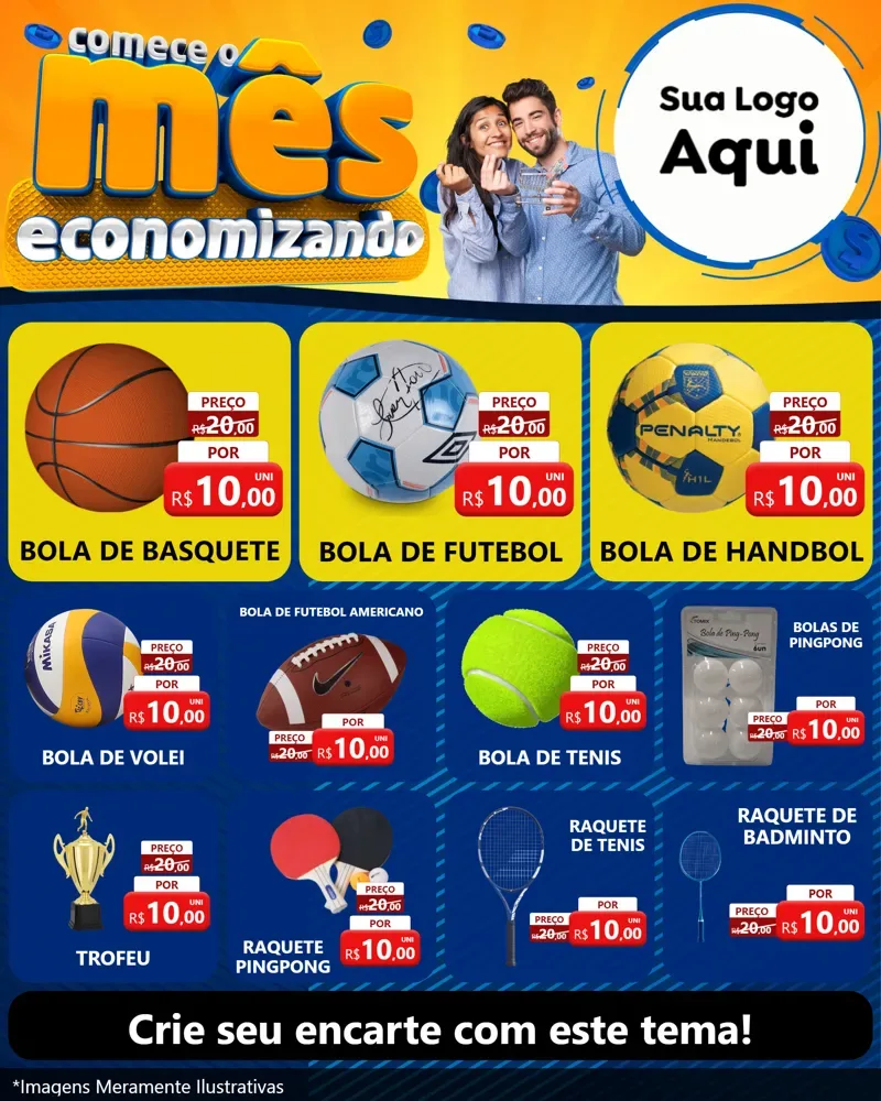 Modelo de Rede Social para Feed Instagram com o tema Comece O Mês Economizando para Artigos Esportivos