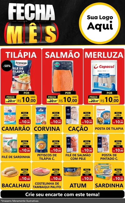 Modelo de Encarte para Encarte Grande com o tema Fecha Mês para Peixaria