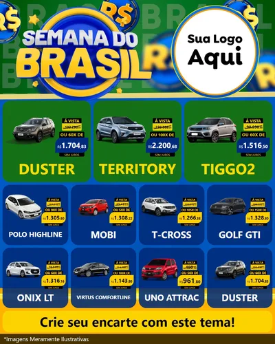 Modelo de Rede Social para Feed Instagram com o tema Semana Do Brasil para Concessionaria de Carros