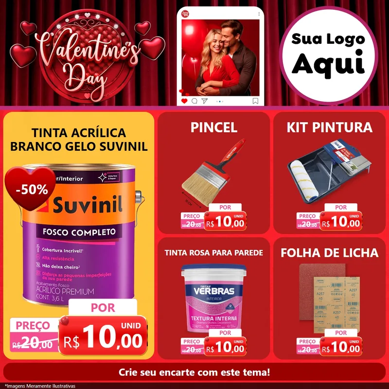 Modelo de Rede Social para Feed Facebook com o tema Valentine's Day para Tintas e Ferramentas