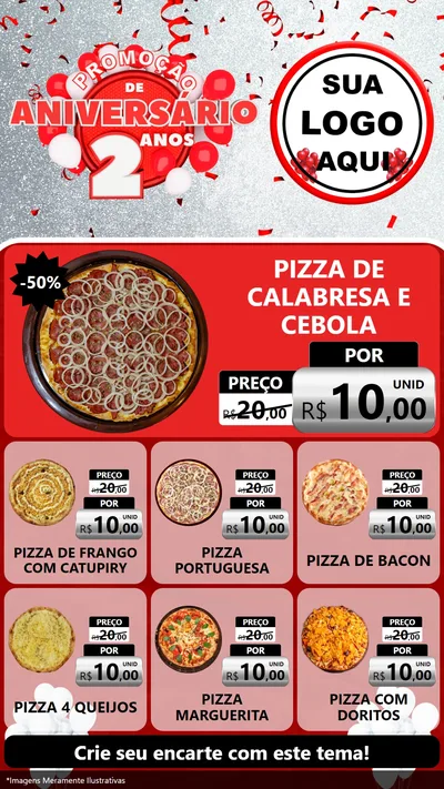 Modelo de Rede Social para Stories com o tema Promoção de Aniversário - 2 Anos para Pizzaria