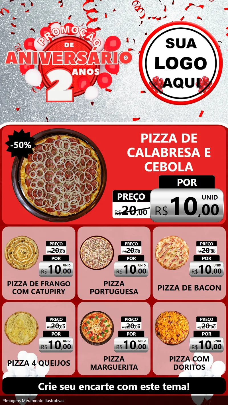 Modelo de Rede Social para Stories com o tema Promoção de Aniversário - 2 Anos para Pizzaria