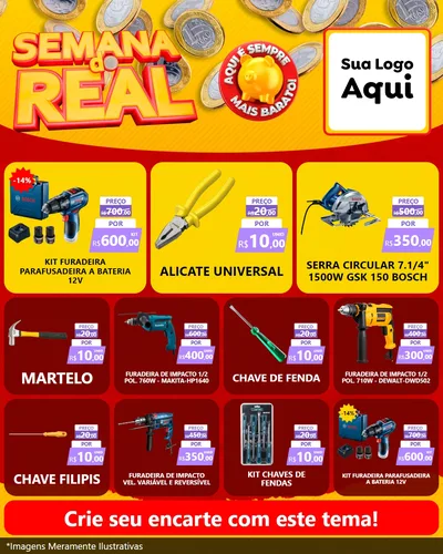 Modelo de Rede Social para Feed Instagram com o tema Semana do Real para Maquinas e Ferramentas