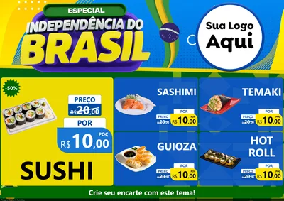 Modelo de Encarte para Encarte A4 Horizontal com o tema Especial Independência do Brasil para Comida japonesa