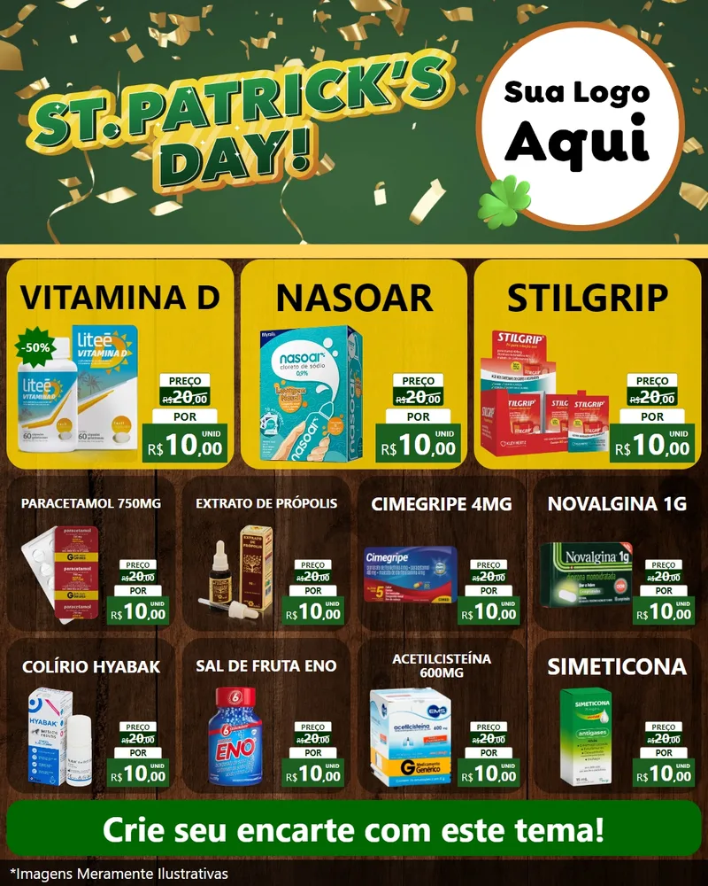 Modelo de Rede Social para Feed Instagram com o tema St Patriks Day para Farmácia