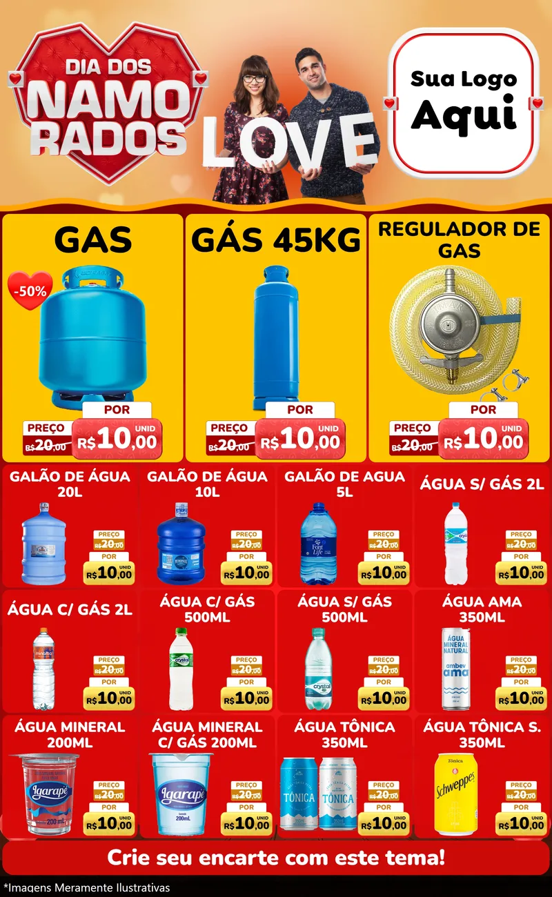 Modelo de Encarte para Encarte Grande com o tema Dia dos Namorados para Água e gás