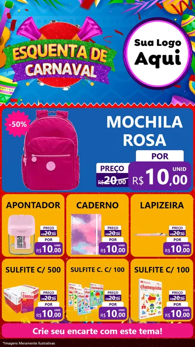 Modelo de Rede Social para Stories com o tema Esquenta de Carnaval para Papelaria