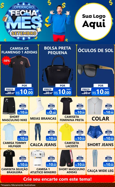Modelo de Encarte para Encarte Grande com o tema Operação Fecha Mês Setembro para Roupas e acessórios
