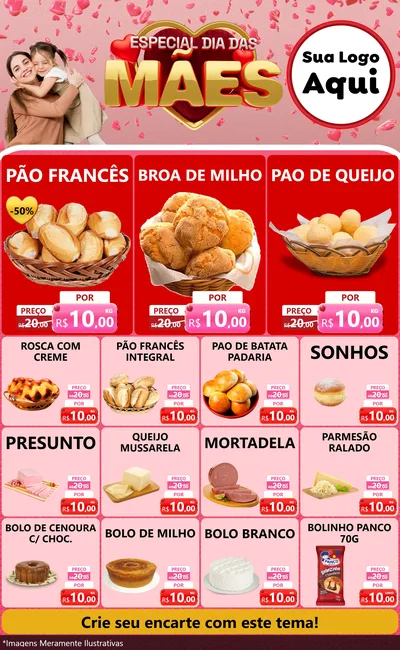 Modelo de Encarte para Encarte Grande com o tema Especial Dia Das Mães para Padaria