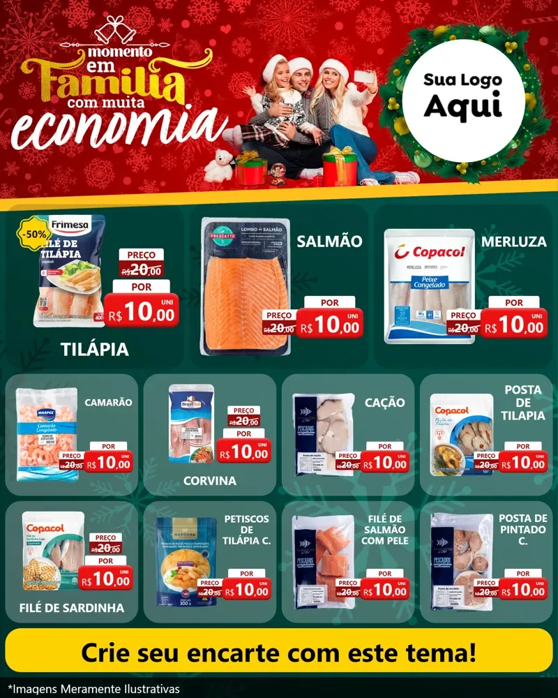Modelo de Rede Social para Feed Instagram com o tema Momento em Família (Natal) para Peixaria