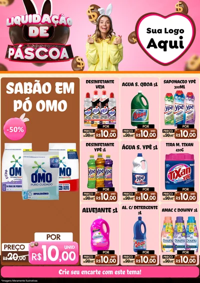 Modelo de Encarte para Encarte A4 Vertical com o tema Liquidação de Páscoa para Produtos de Limpeza