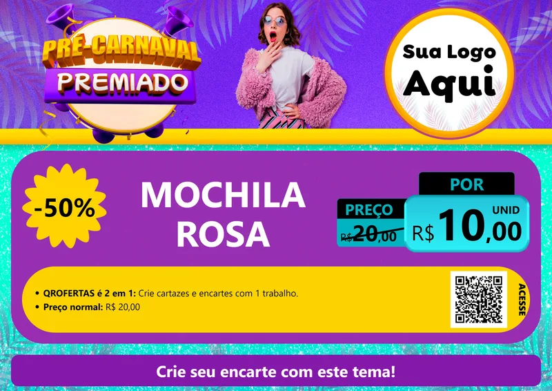 Modelo de Cartaz para Cartaz A4 Horizontal com o tema Pré-Carnaval Premiado para Papelaria