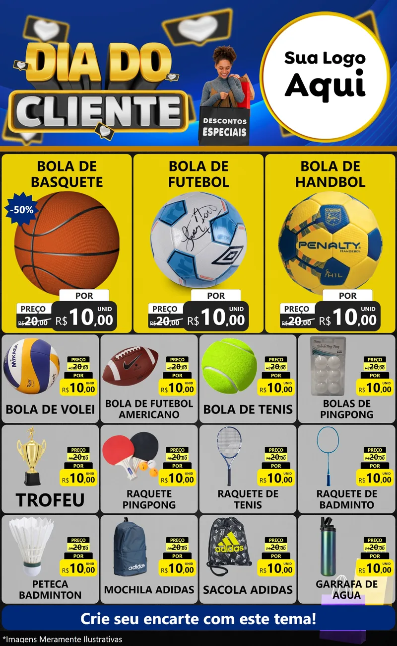 Modelo de Encarte para Encarte Grande com o tema Dia Do Cliente para Artigos Esportivos