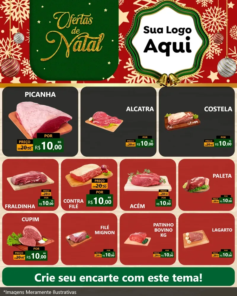 Modelo de Rede Social para Feed Instagram com o tema Natal de Ofertas para Açougue