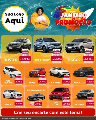 Modelo de Rede Social para Feed Instagram com o tema Janeiro de Promoção para Concessionaria de Carros