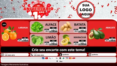 Modelo de TV para TV Horizontal com o tema Promoção de Aniversário - 1 Ano para Hortifrúti