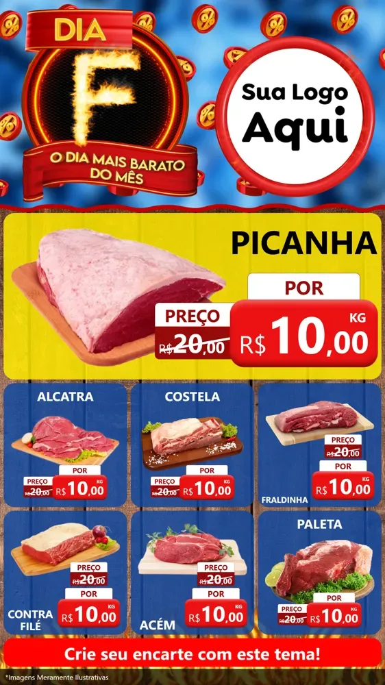 Modelo de Rede Social para Stories com o tema Dia F - O Dia Mais Barato Do Mês para Açougue