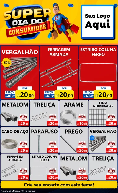 Modelo de Encarte para Encarte Grande com o tema Super Dia do Consumidor para Ferragens