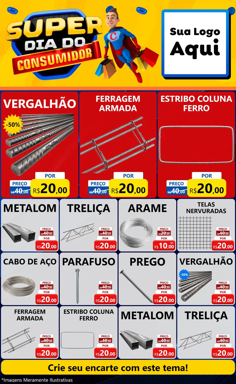 Modelo de Encarte para Encarte Grande com o tema Super Dia do Consumidor para Ferragens