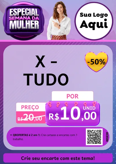 Modelo de Cartaz para Cartaz A4 Vertical com o tema Especial Semana da Mulher para Hamburgueria