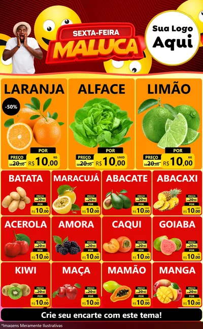Modelo de Encarte para Encarte Grande com o tema Sexta-feira Maluca para Hortifrúti