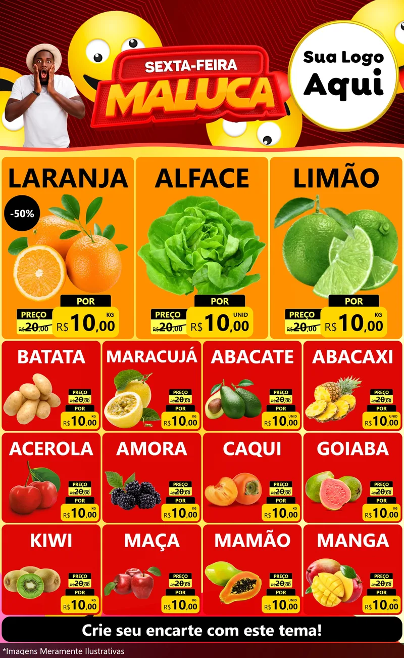 Modelo de Encarte para Encarte Grande com o tema Sexta-feira Maluca para Hortifrúti