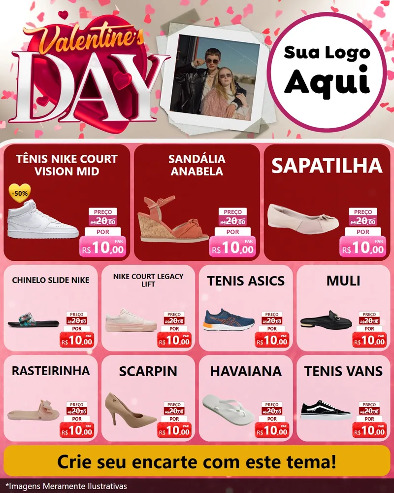 Modelo de Rede Social para Feed Instagram com o tema Valentine's Day para Calçados