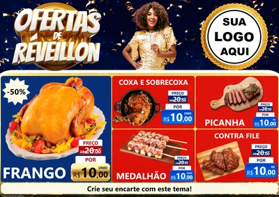 Modelo de Encarte para Encarte A4 Horizontal com o tema Ofertas de Réveillon para Assados