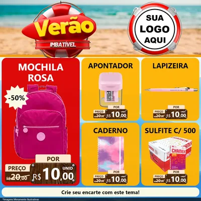Modelo de Rede Social para Feed Facebook com o tema Verão Imbatível para Papelaria