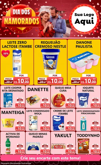Modelo de Encarte para Encarte Grande com o tema Dia Dos Namorados para Frios e Laticínios