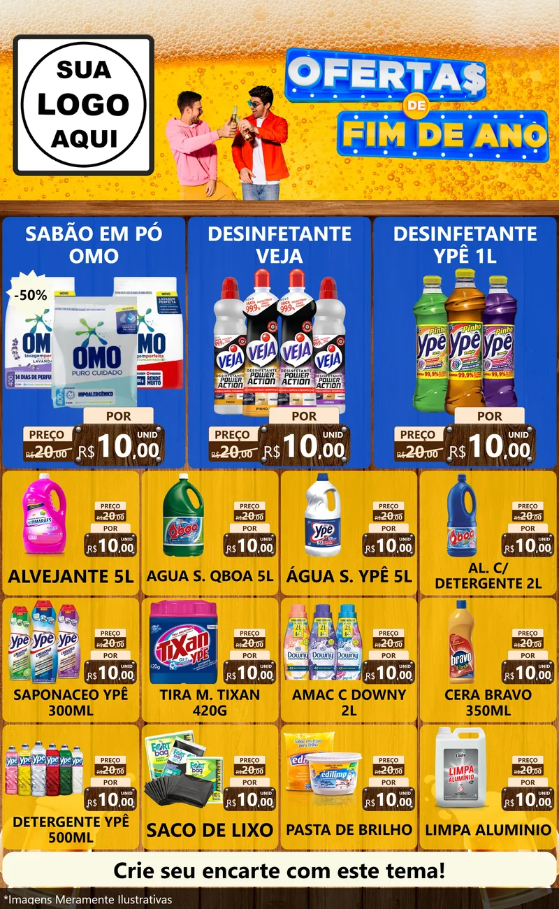Modelo de Encarte para Encarte Grande com o tema Ofertas de Fim de Ano para Produtos de Limpeza