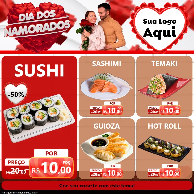 Modelo de Rede Social para Feed Facebook com o tema Dia dos Namorados para Comida japonesa