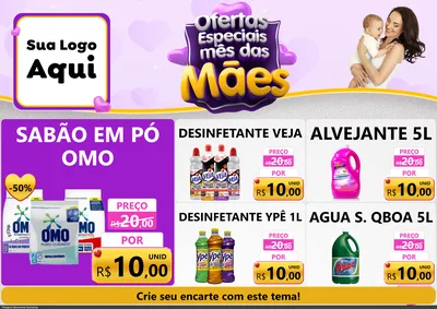 Modelo de Encarte para Encarte A4 Horizontal com o tema Ofertas Especiais - Mês das Mães para Produtos de Limpeza